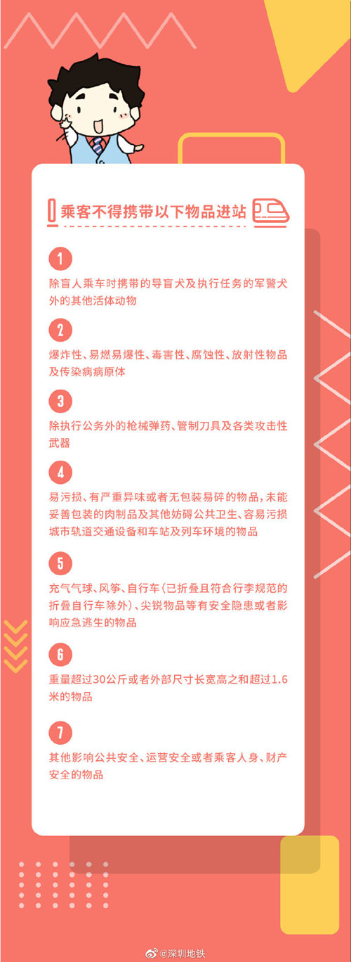 深圳地鐵最新規(guī)定!這些東西不能帶上地鐵